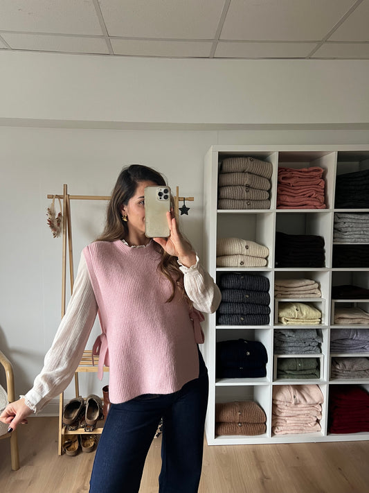 Pull sans manches à noeuds rose Valentine