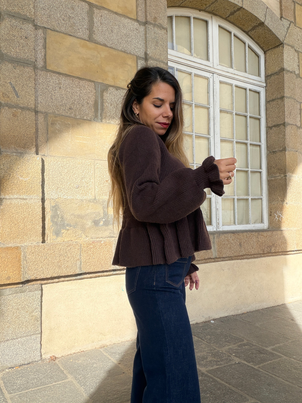 Cardigan péplum Oriane chocolat