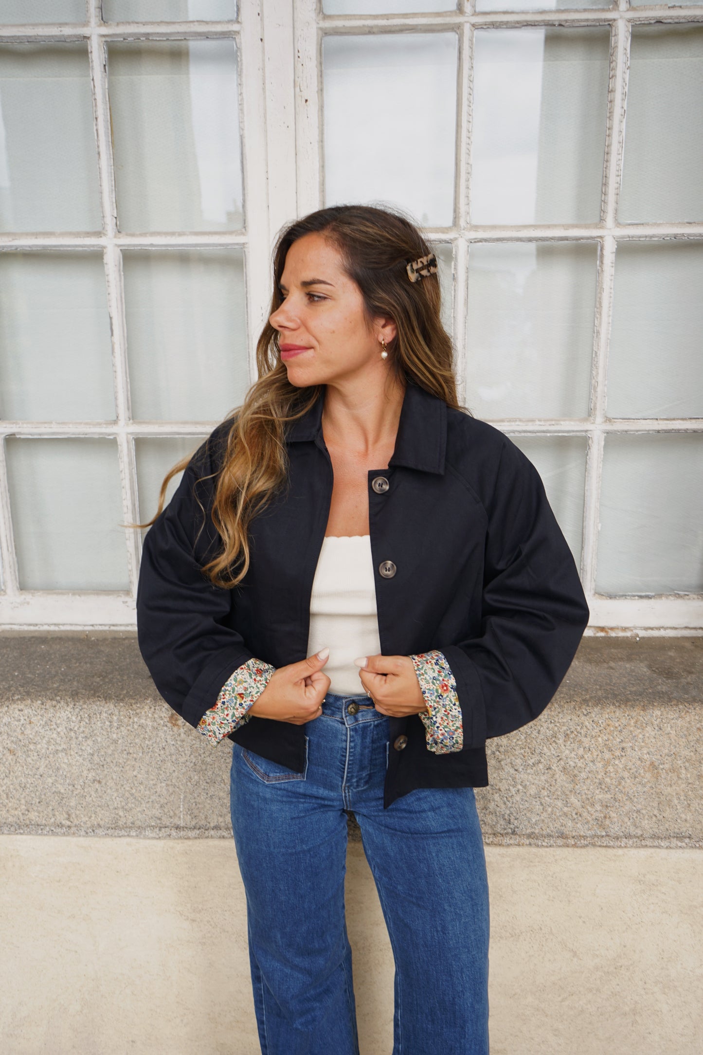 Veste trench liberty en coton marine Edith