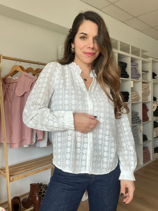 Blouse écrue fleurie Rose