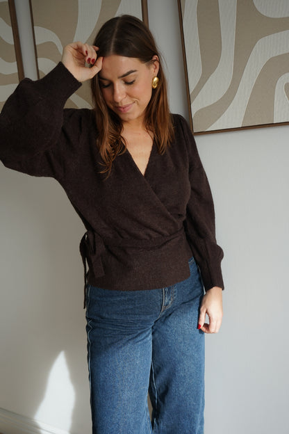 Cardigan à noeud en laine et mohair Pia chocolat