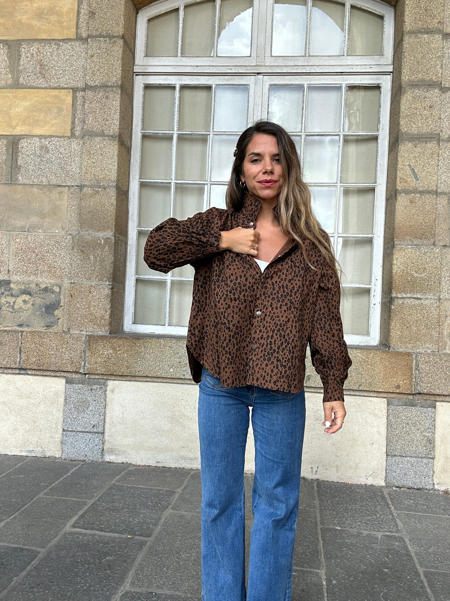 Veste en jean Céleste léopard marron