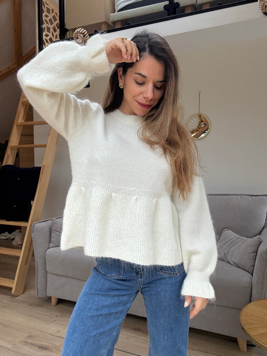 Pull peplum Elia écrue