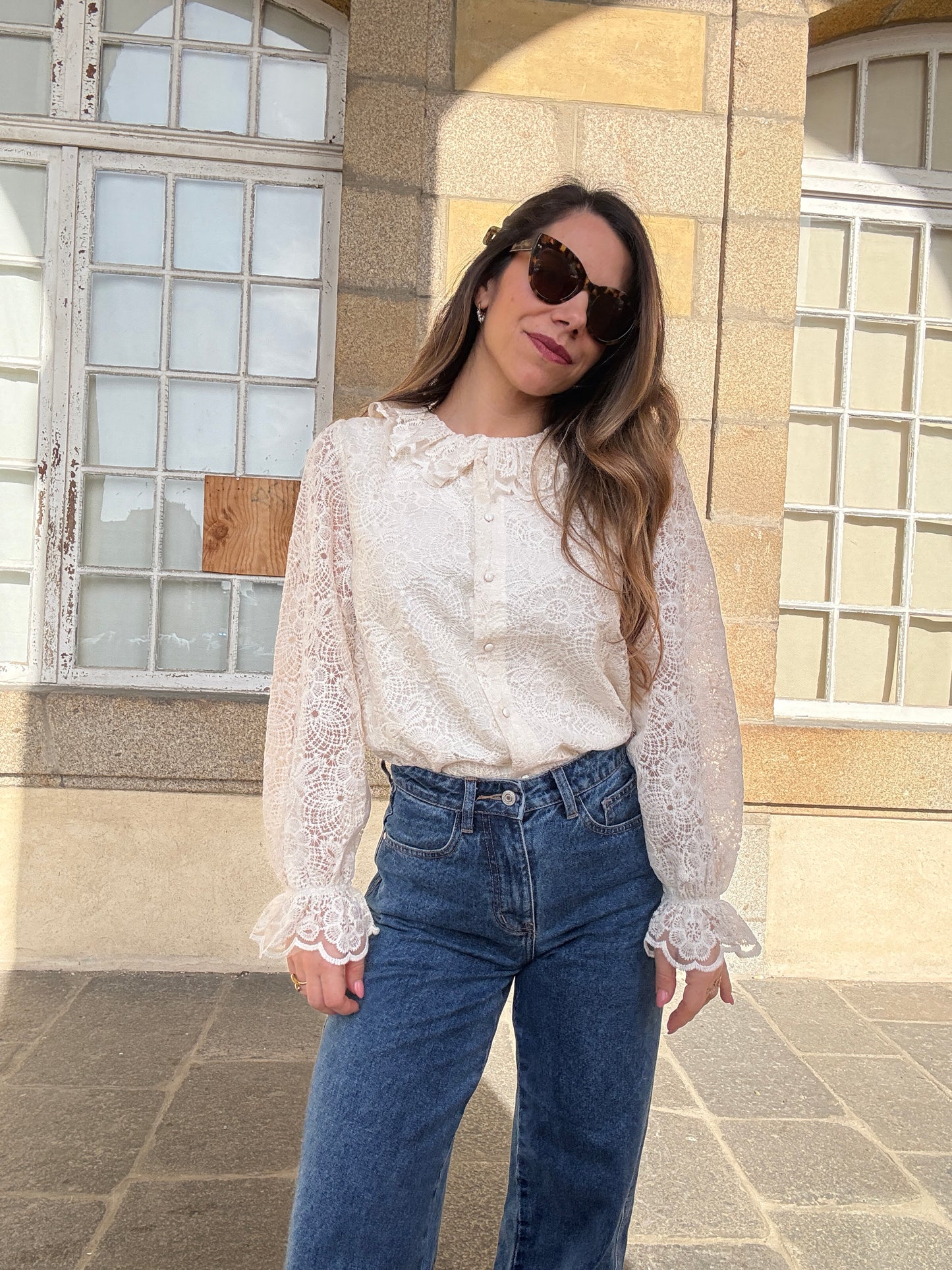 Blouse en dentelle écrue Constance