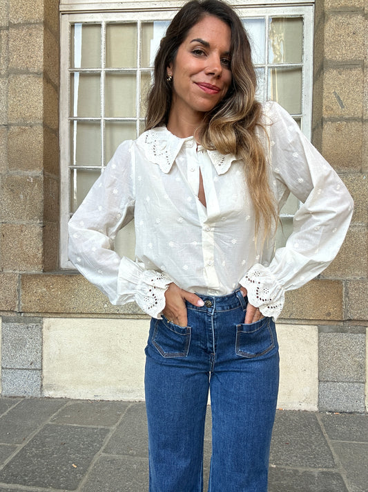 Blouse à col large Ambre beige