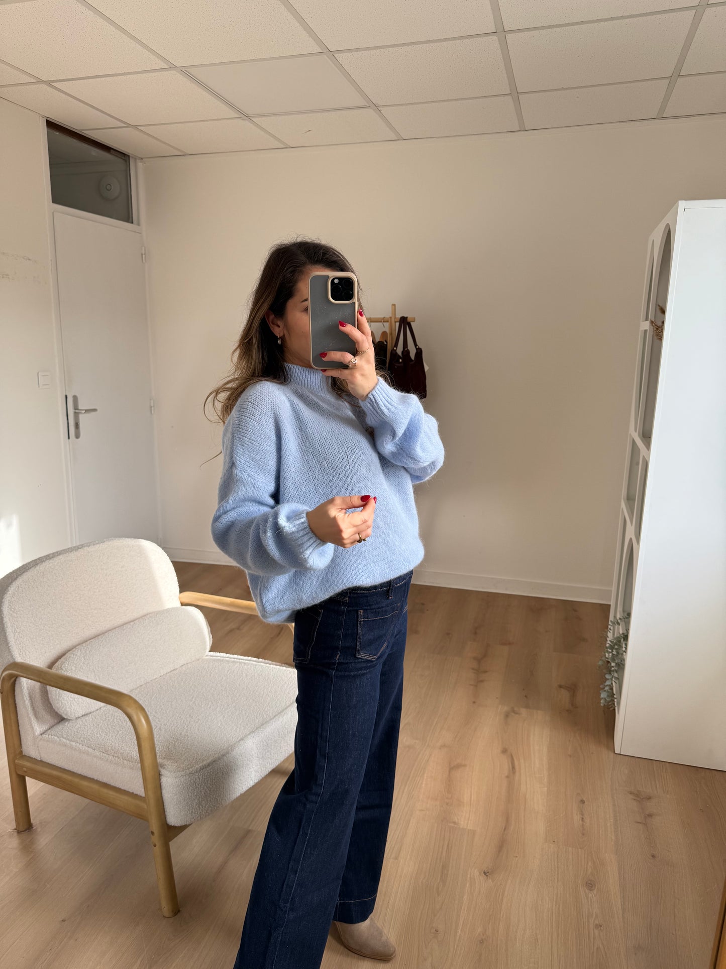 Pull en maille à col rond Hortense bleu glacier