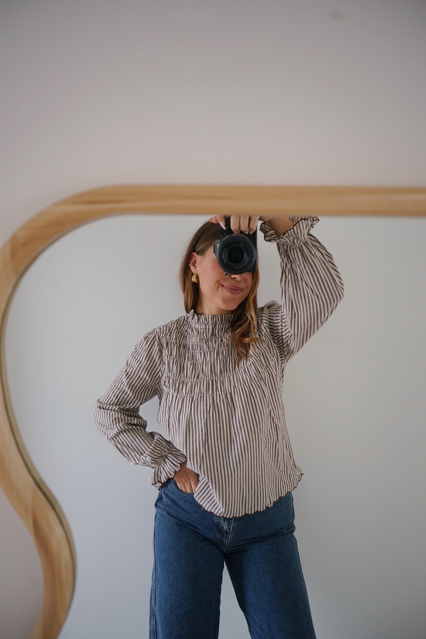 Blouse à rayures smockée marron Chloé