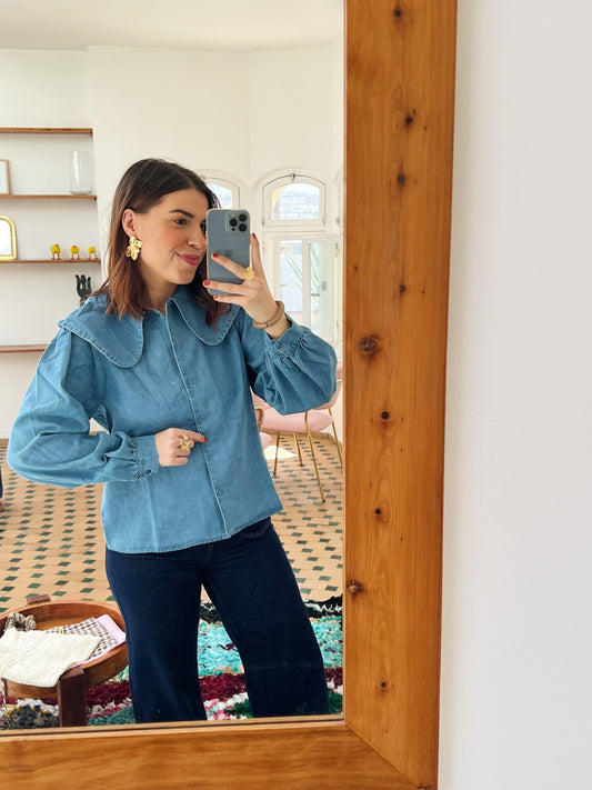 Blouse à col large denim clair Billie