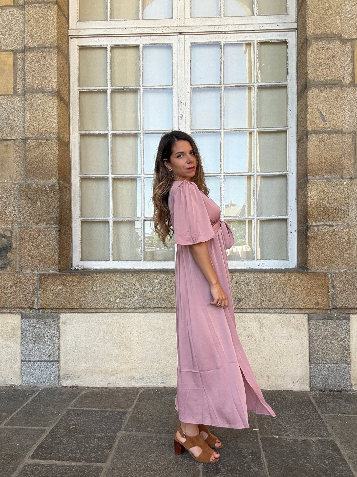 Robe longue Suzy vieux rose