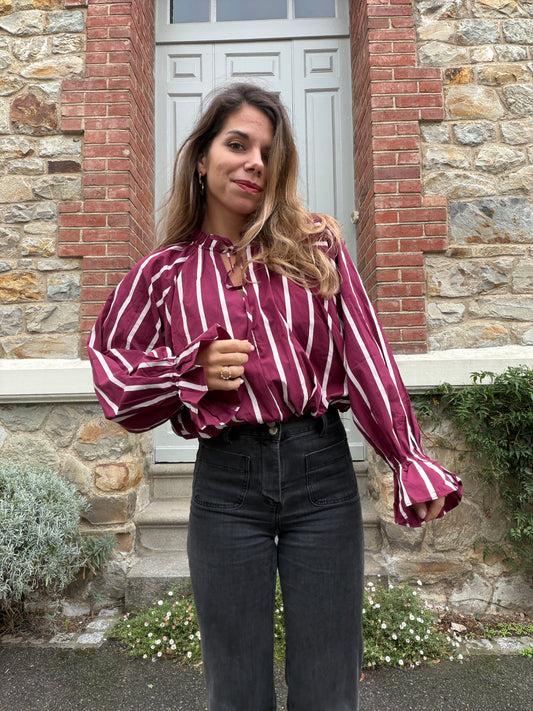 Chemise Nina à rayures bordeaux