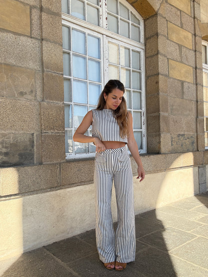 Pantalon rayé Marin bleu
