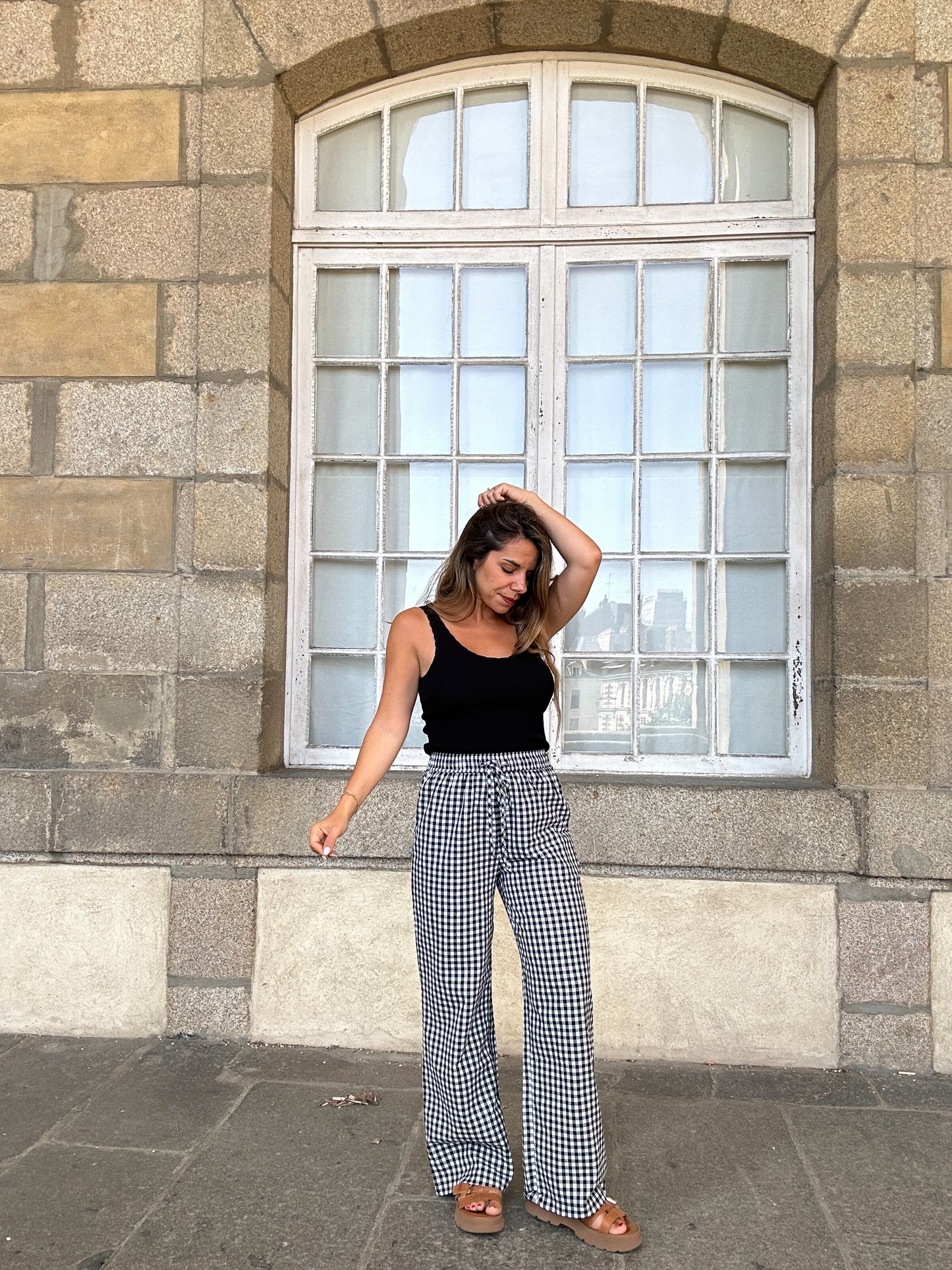 Pantalon fluide vichy noir Louison