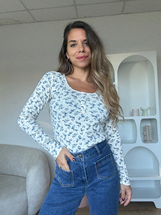 Top Gloria à fleurs bleues