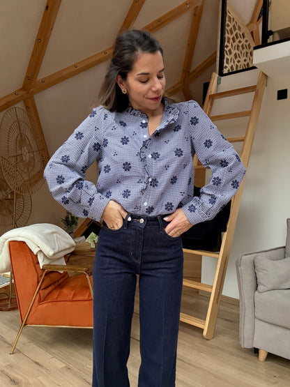 Blouse brodée marine Elsa
