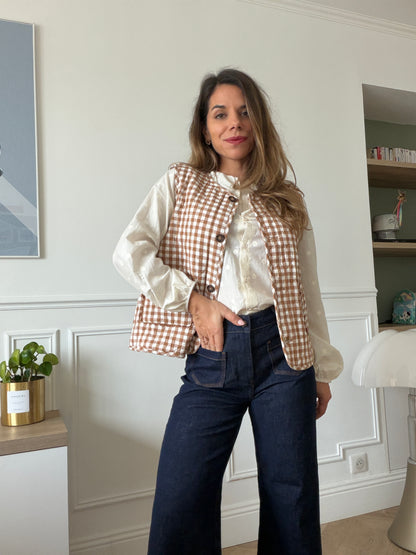 Gilet sans manches vichy beige Apolline réversible