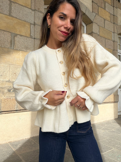 Cardigan péplum Oriane écru