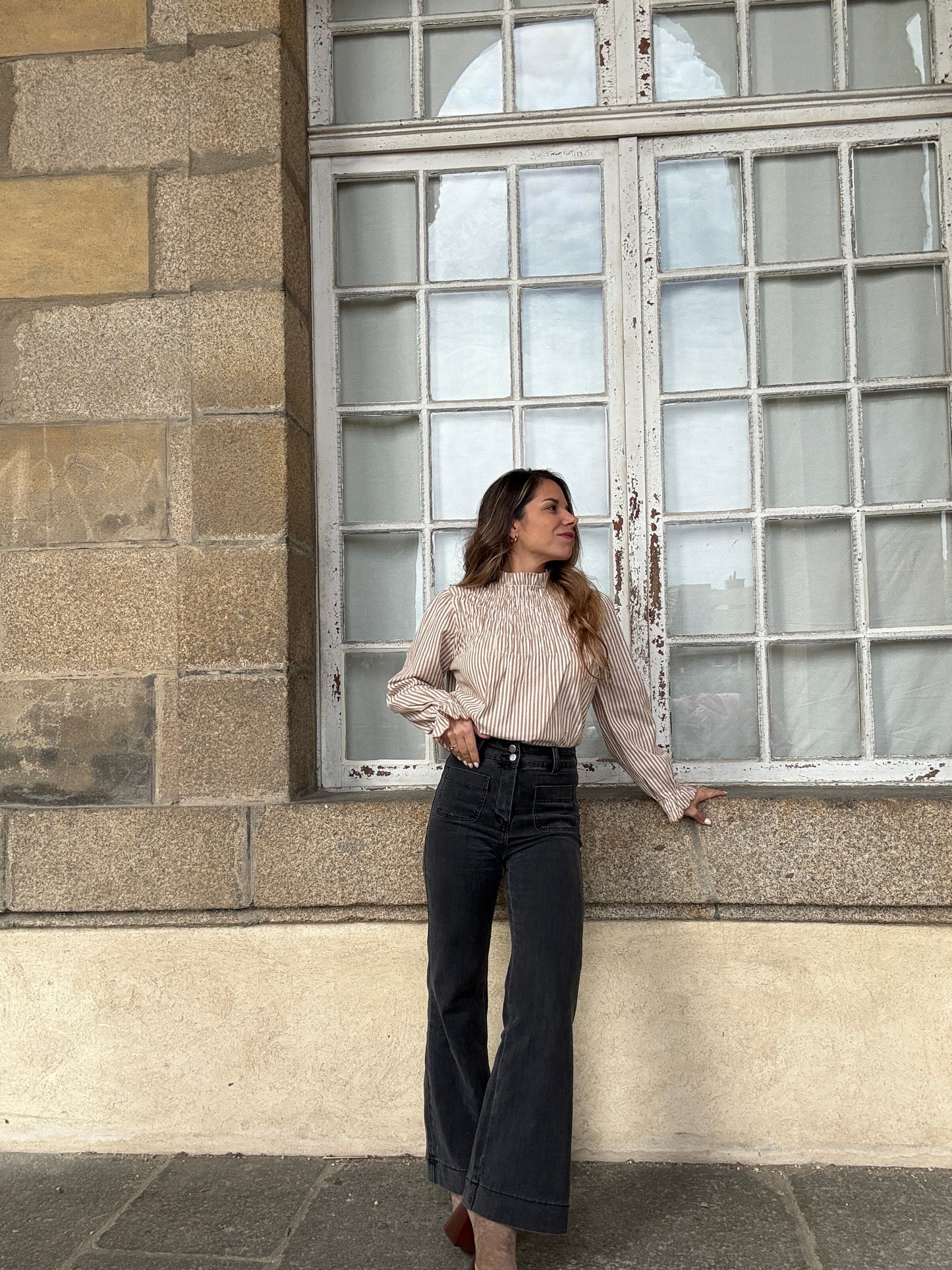Blouse à rayures smockée camel Chloé