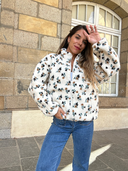 Veste moumoute fleurie Eva