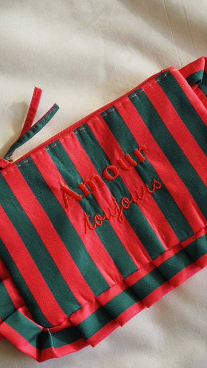 Pochette froufrou Amour toujours rose et verte