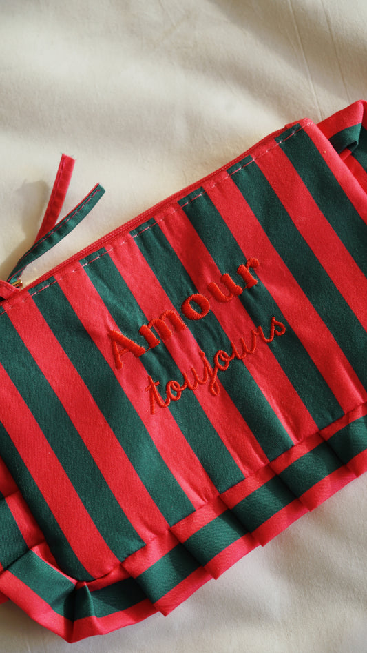 Pochette froufrou Amour toujours rose et verte