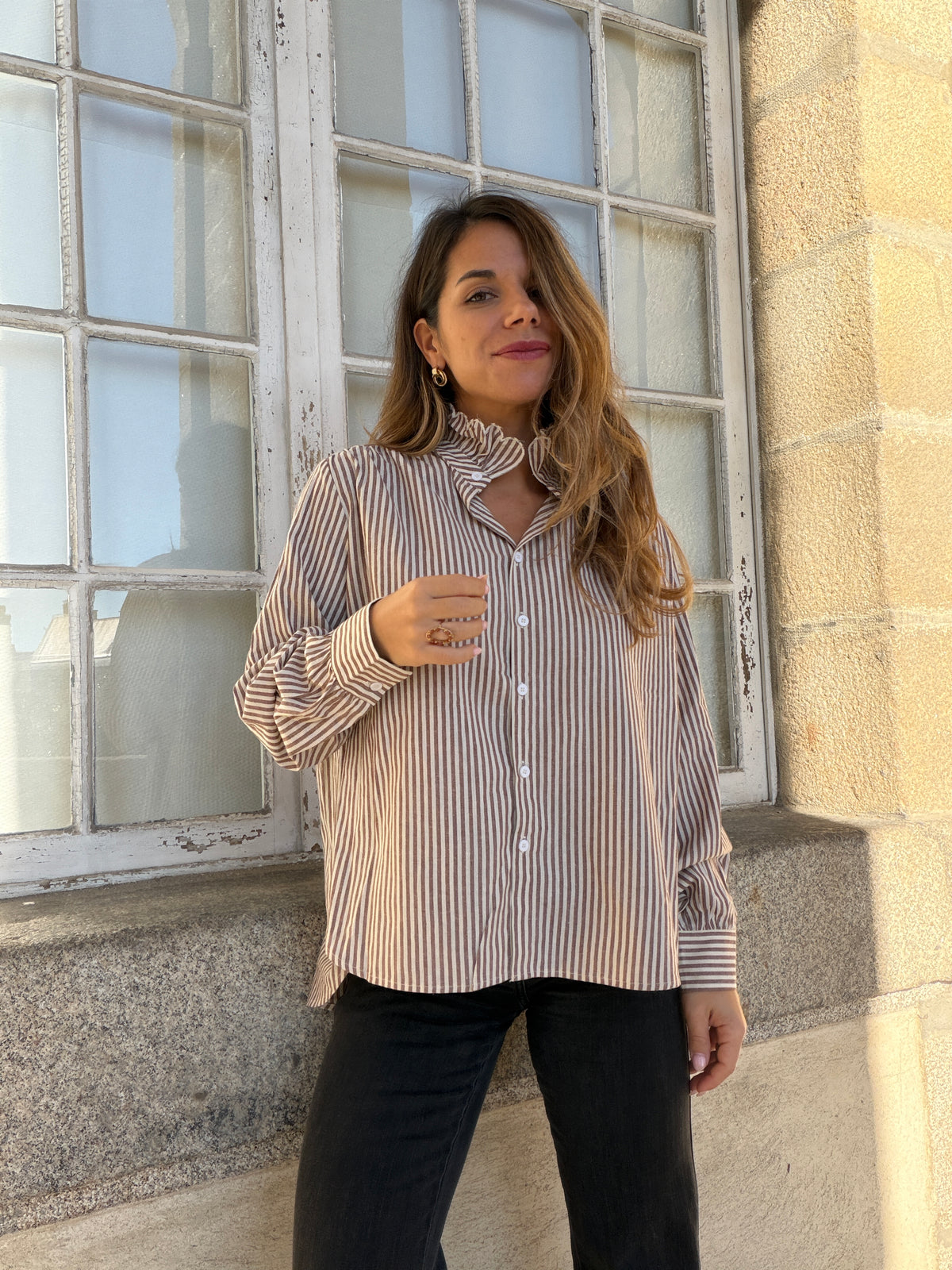 Chemise rayée chocolat Elise