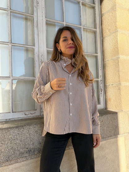 Chemise rayée chocolat Elise