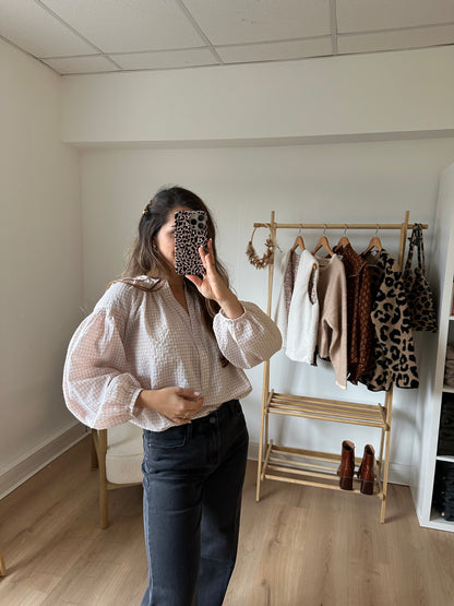Blouse vichy beige rosée Clothilde