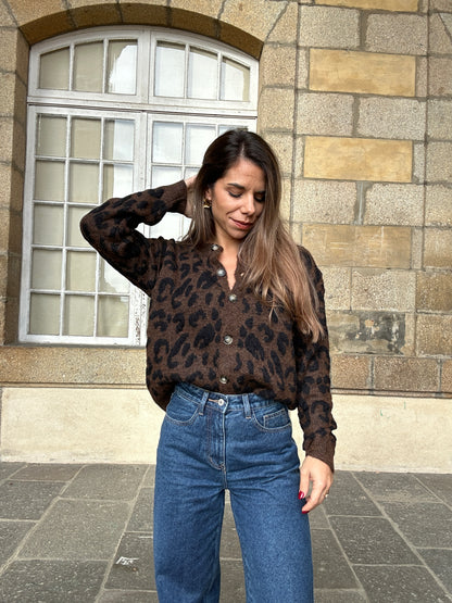 Cardigan léopard Camille marron