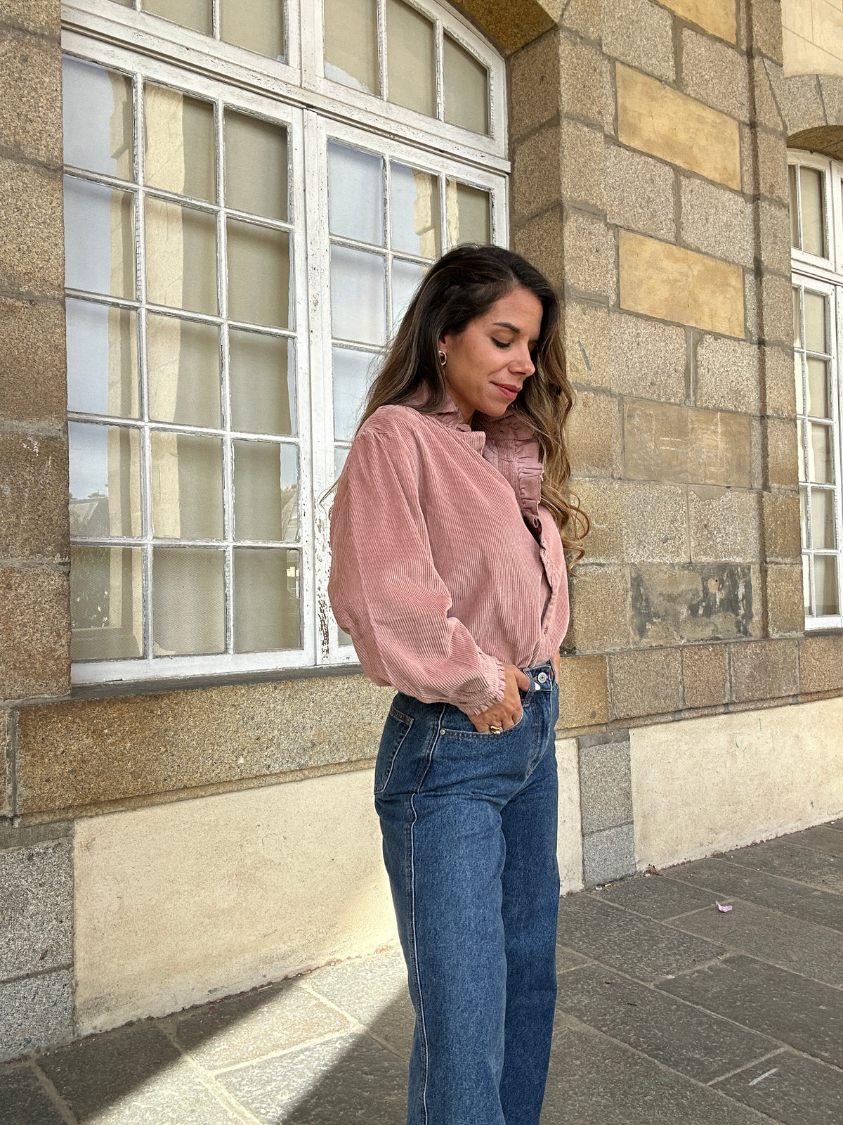Blouse à col volanté Margaux rose