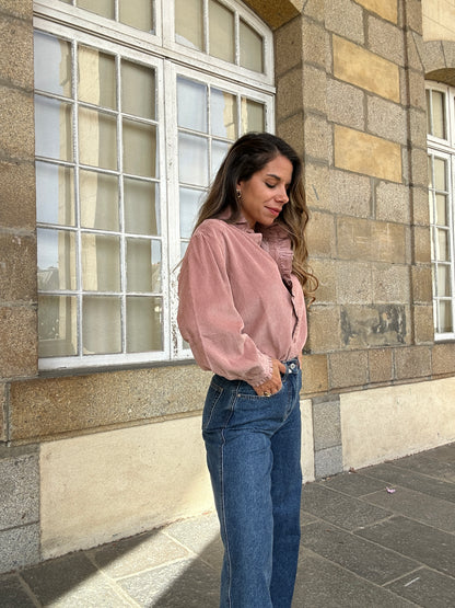 Blouse à col volanté Margaux rose
