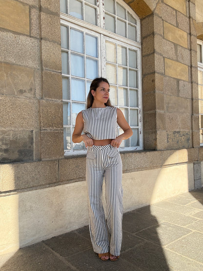 Pantalon rayé Marin bleu