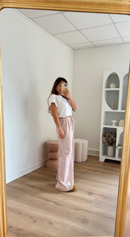 Pantalon fluide vichy Max rose