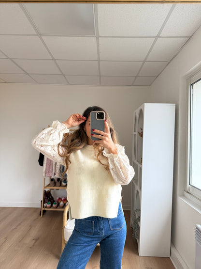 Pull sans manches Isaure écru