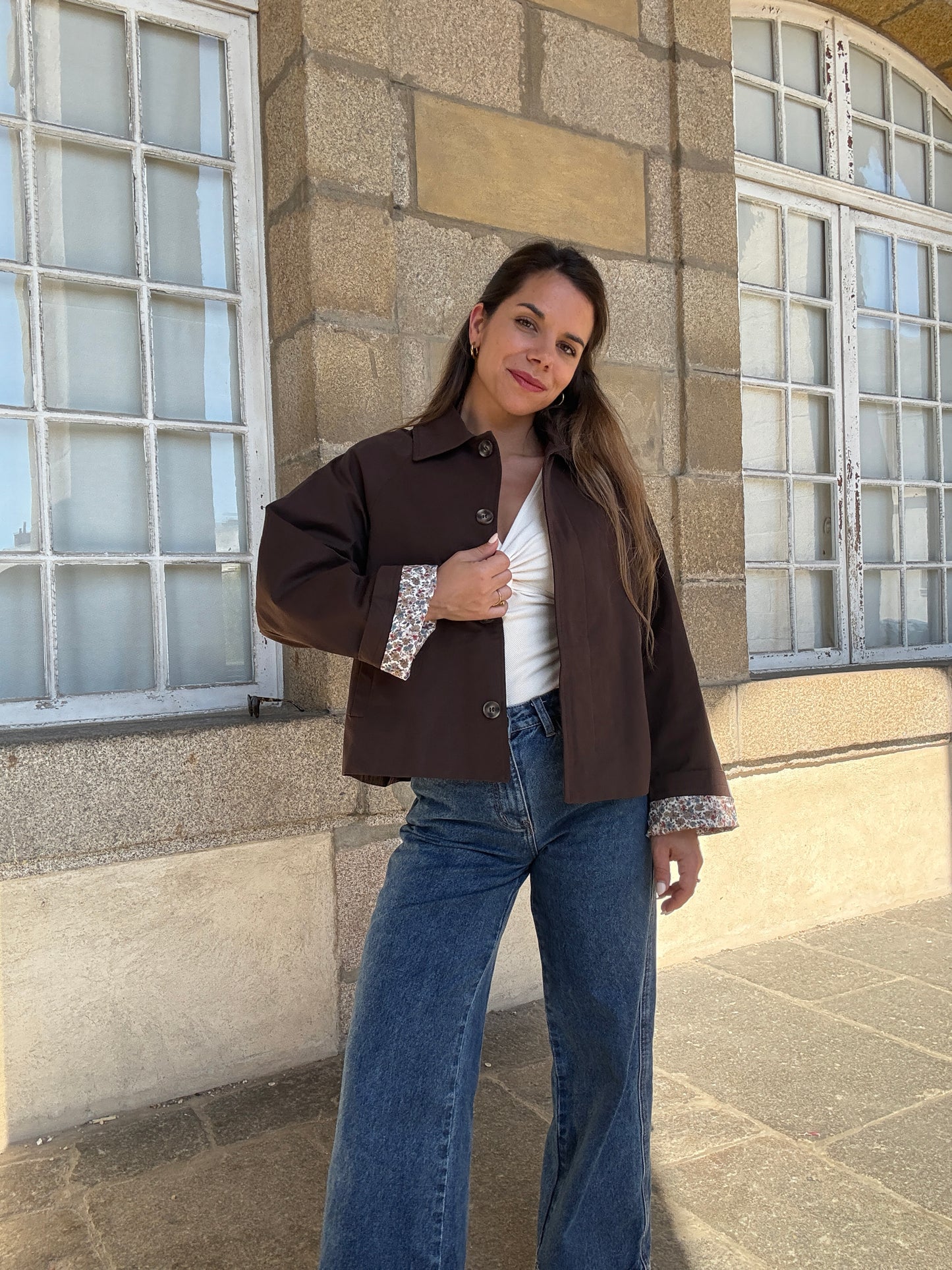 Veste trench Edith en coton Liberty marron