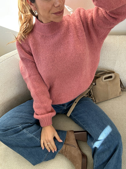 Pull en maille à col rond Hortense vieux rose