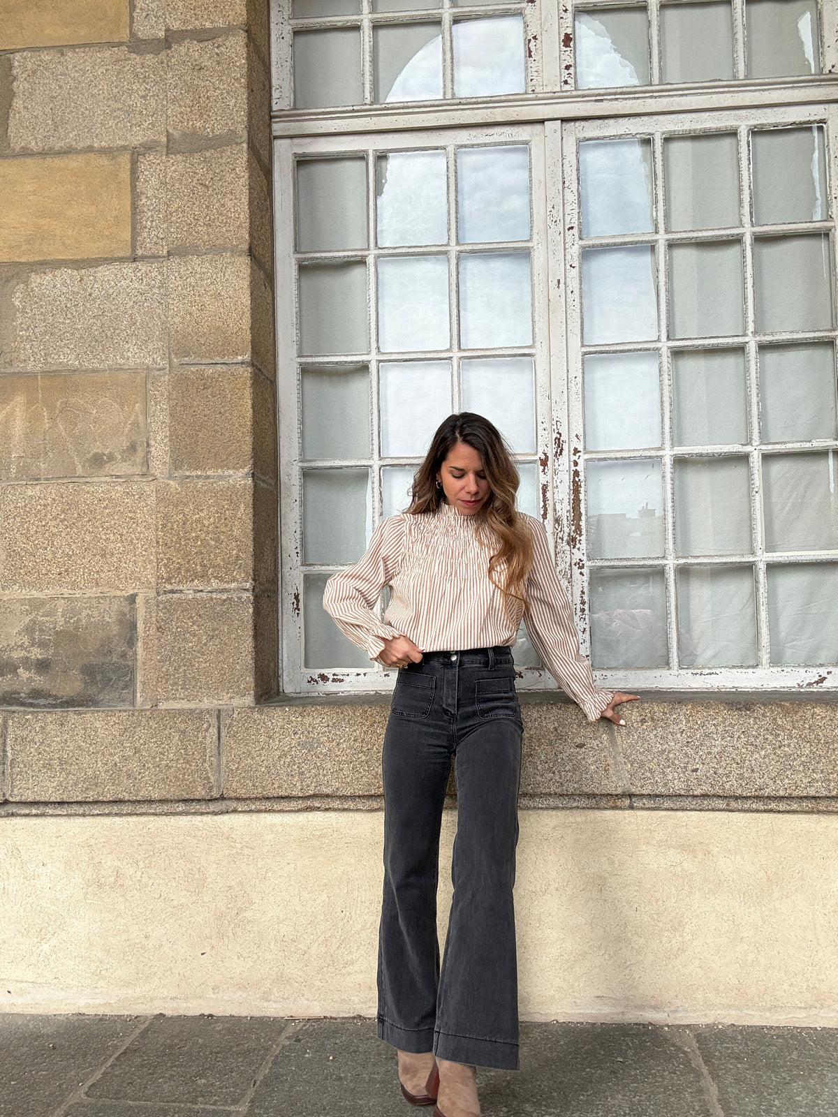 Blouse à rayures smockée camel Chloé