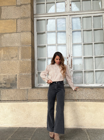 Blouse à rayures smockée camel Chloé