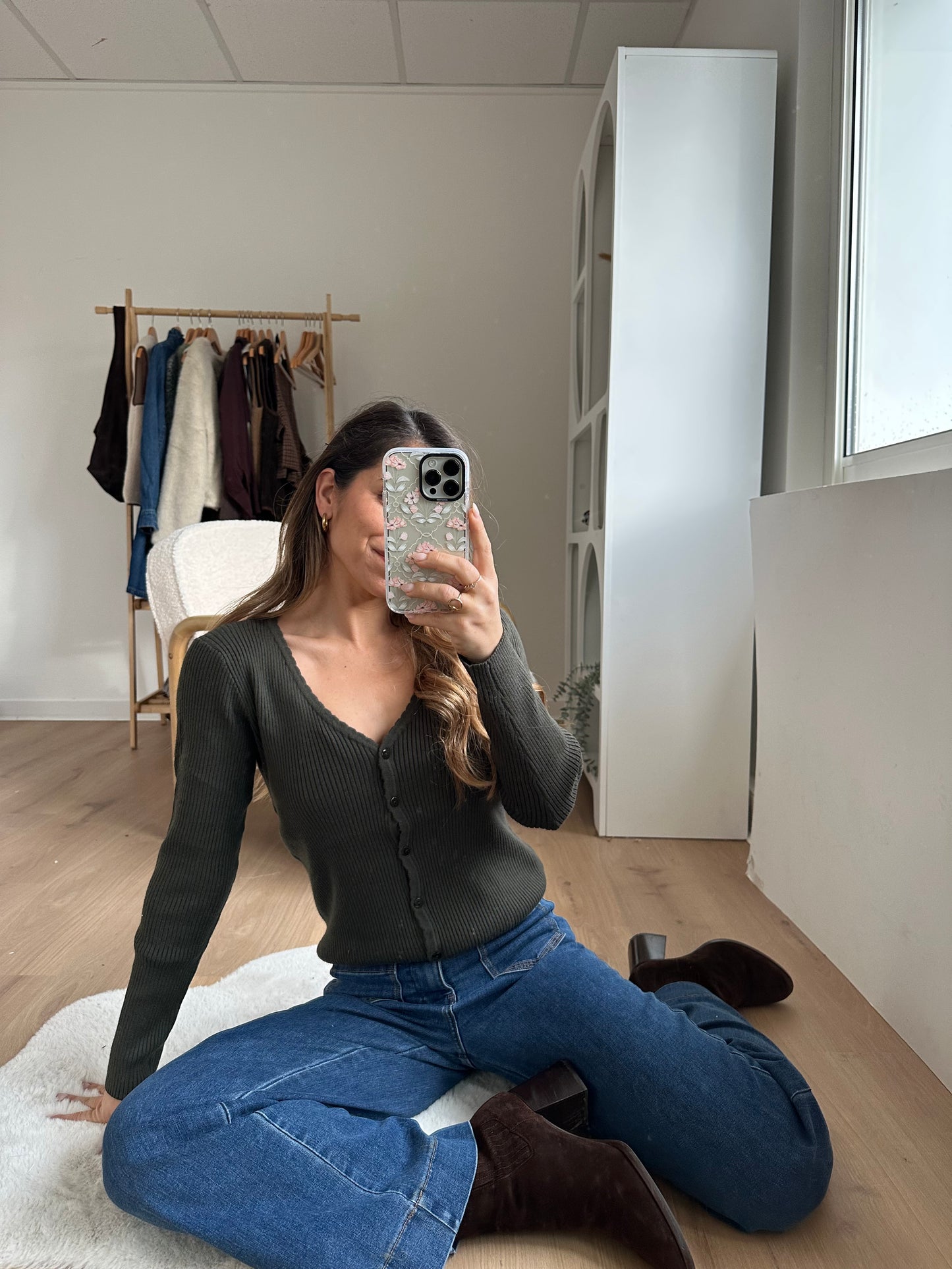 Cardigan fin Louise kaki