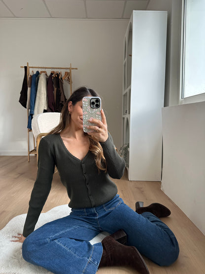 Cardigan fin Louise kaki