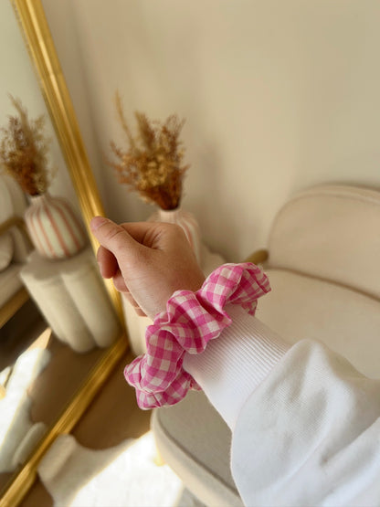 Chouchou en coton vichy rose