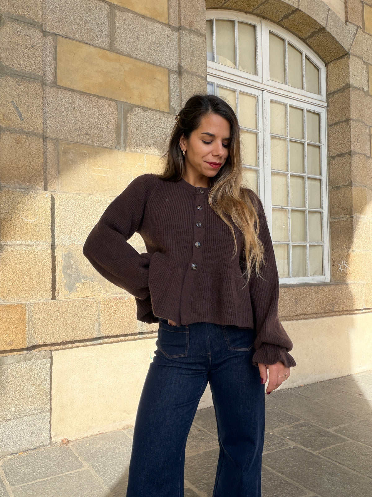 Cardigan péplum Oriane chocolat