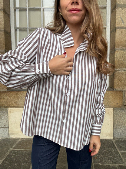 Blouse à rayures Suzanne café