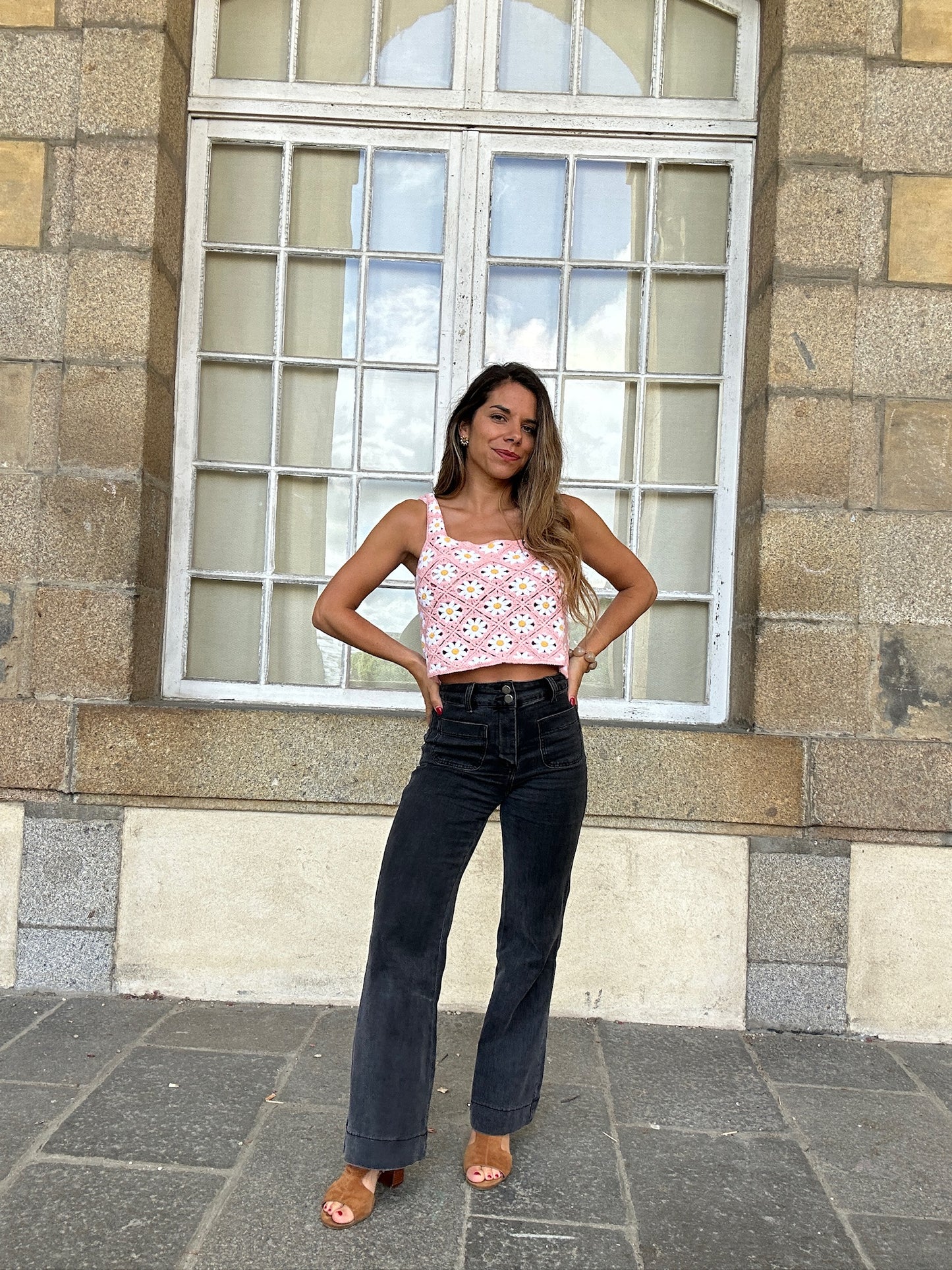 Top en crochet Marguerite rose