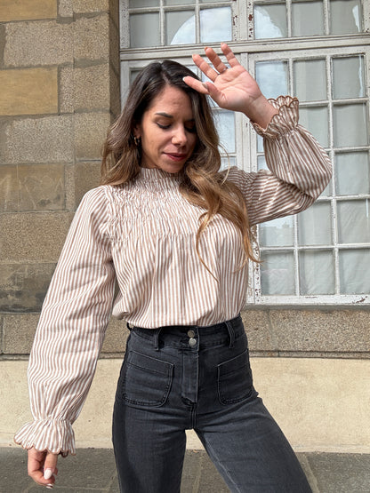 Blouse à rayures smockée camel Chloé