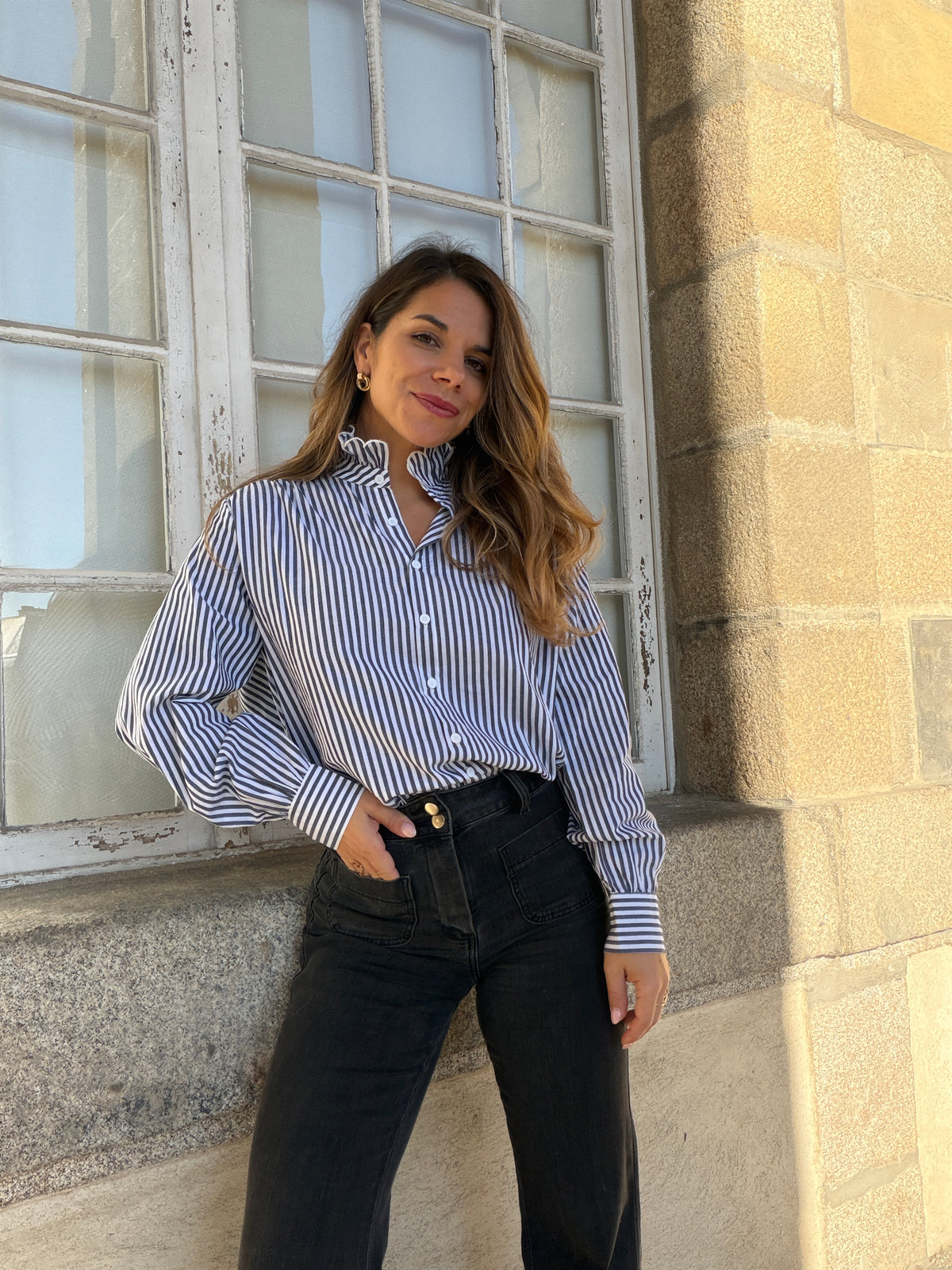 Chemise rayée bleu marine Elise