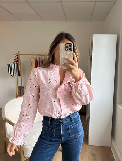 Blouse brodée baby pink Apolline