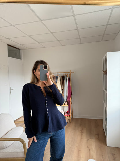 Pull fin péplum Albane bleu marine