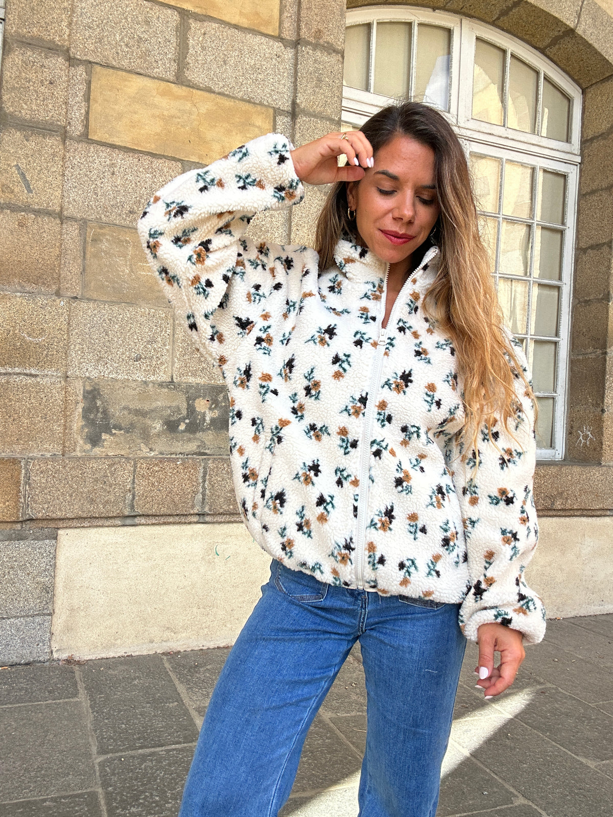 Veste moumoute fleurie Eva