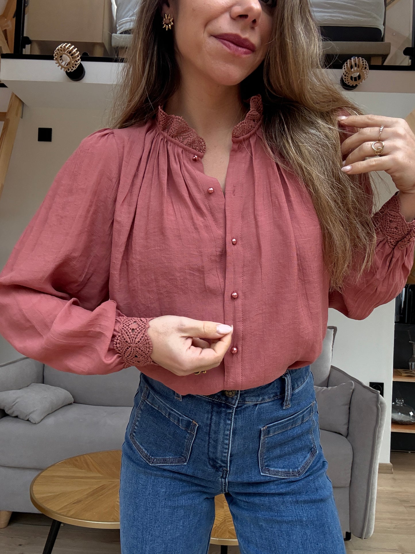 Blouse brodée Maïwenn bois de rose