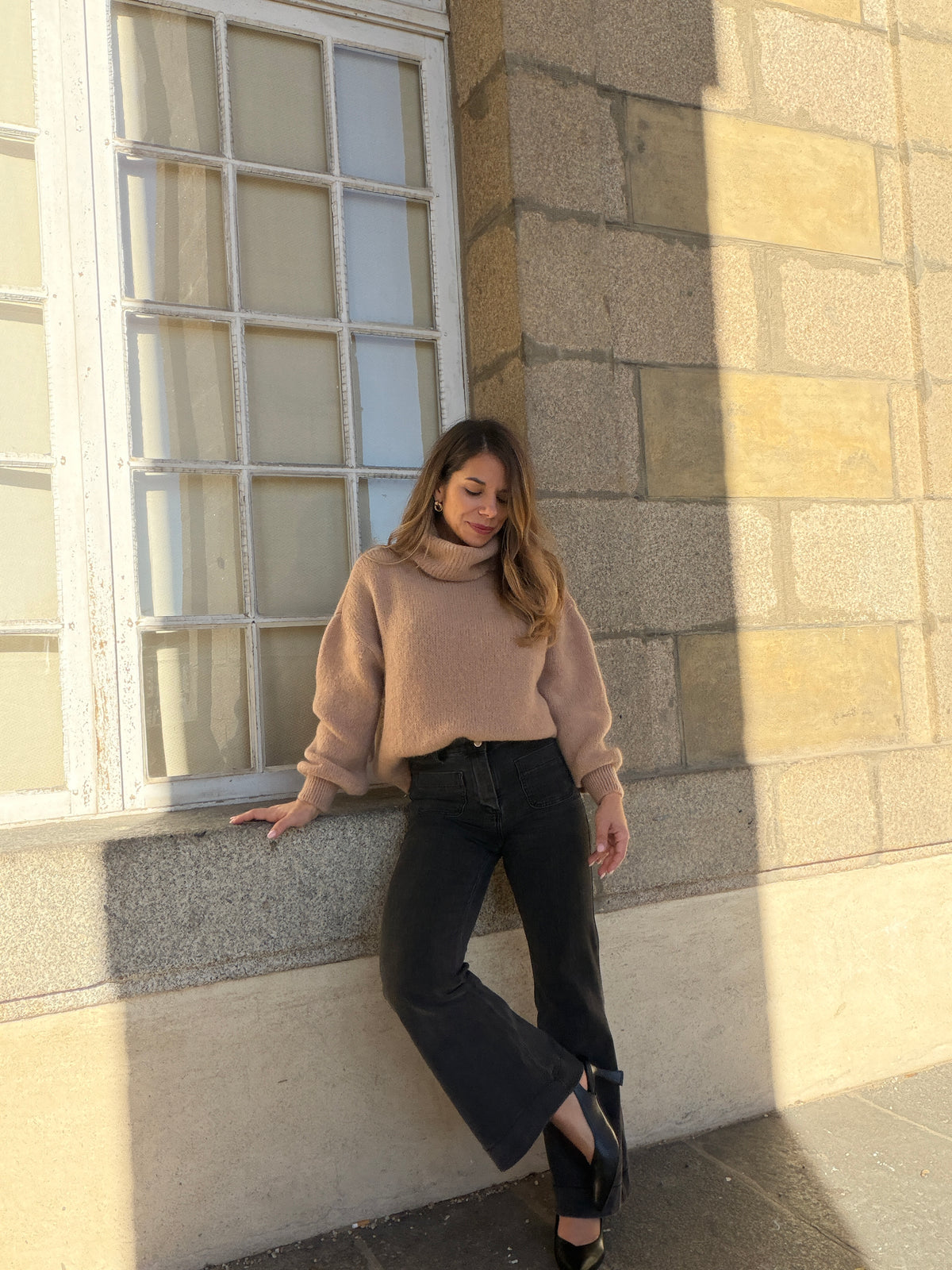 Maille col roulé en mohair et laine Faustine camel
